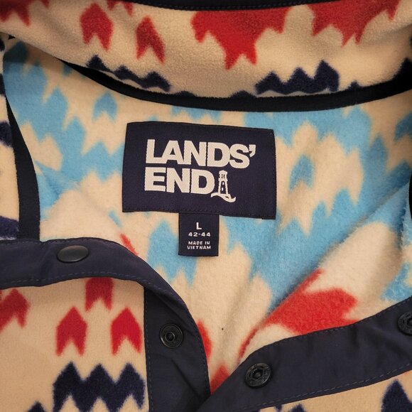 Lands' End Heritage Men's L 42-44 Fleece Jacket 1/4 Snap Neck Print Pullover - Picture 3 of 7